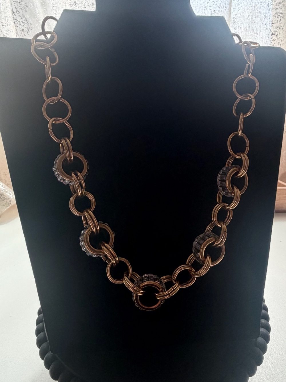 JLo Gold Link Chain Necklace with Rhinestone Accent Rings